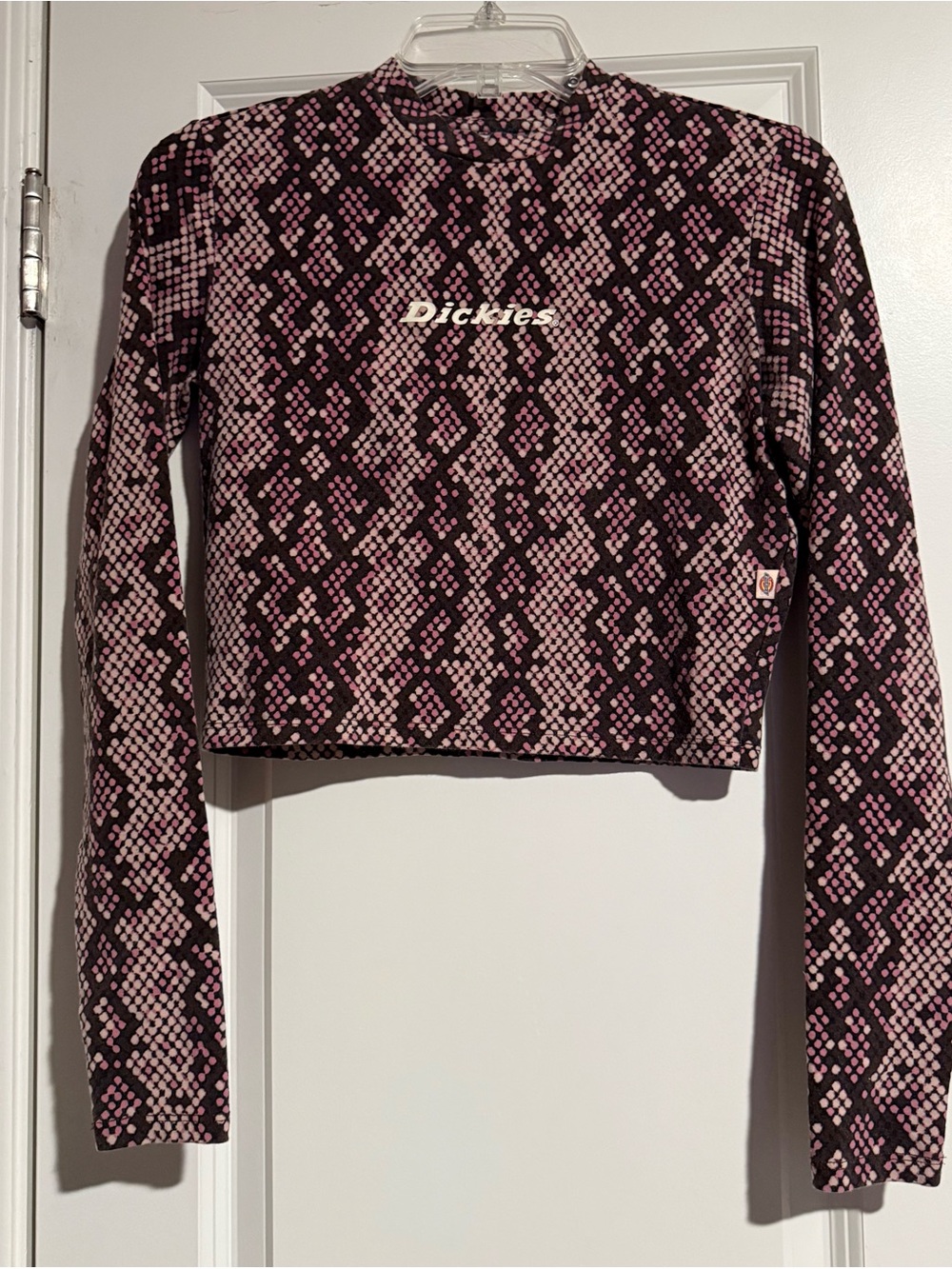Y2K Style Dickies Snakeskin Print Long Sleeve Crop Top Small Retro Animal Alt
